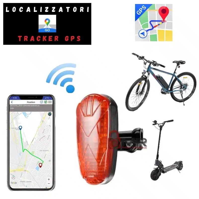 Localizzatore GPS in un fanalino da bicicletta monitoraggio reale