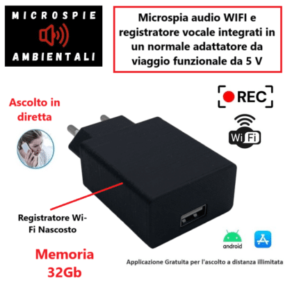 Microspia Wi-Fi in alimentatore USB 5V