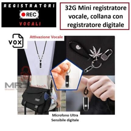 Collana microregistratore 32Gb ciondolo spia