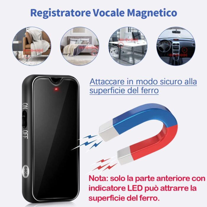 Micro registratore Vocale 64GB Fino a 750 Ore di Registrazione con 40 Ore